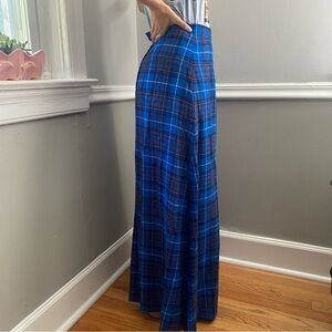 Vintage blue plaid tartan wool maxi a line skirt with one pocket size XS S